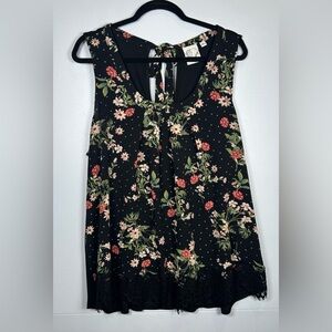 Janet Chung Black Floral Sleeveless Top with in the Back. Size 2X